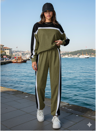 Kadın Uzun Kollu şerit Detay Eşofman Takım