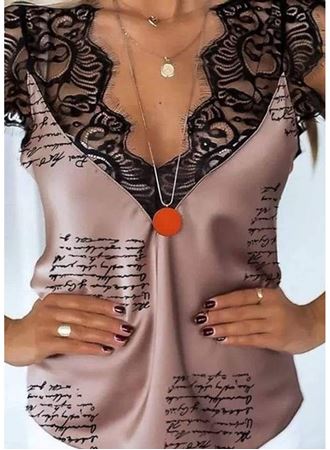 Kadın Mektup Desenli Dantel Detaylı Mikro Kumaş Bluz