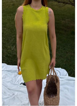 Kadın Keten Kumaş Kolsuz Mini Boy Elbise