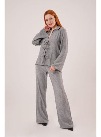 Ön Bağlama Detaylı Pantolon Ve Gömlek Antrasit İkili Takım