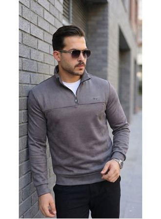 Erkek Süet Yarım Fermuar Dik Yaka Sweat