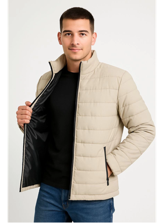 Erkek Bomber Mont Ceket – Su İtici Kumaş, Kapitone Astarlı, Fermuarlı, Kışlık - Bej