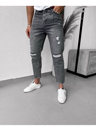 Erkek Füme Yırtık Detaylı Mom Jean