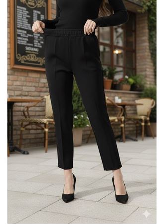 Kadın Uzun Kollu Dalıç Kumaş Cep Detay Beli Lastikli ütüsüz Pantolon