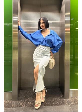 Kar Yıkama Yırtmaçlı Kot Etek