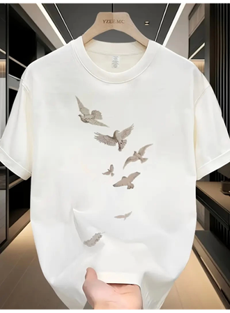 Baskılı Oversize Bisiklet Yaka T-shirt - Beyaz