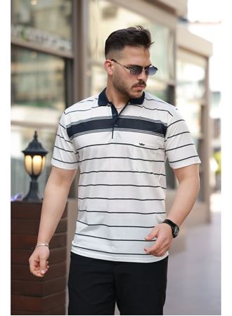 Erkek Yakalı çizgili Kısa Kollu T-shirt