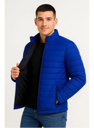 Erkek Bomber Mont Ceket – Su İtici Kumaş, Kapitone Astarlı, Fermuarlı, Kışlık - Saks Mavisi