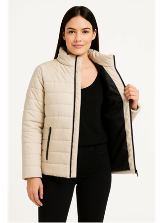 Bomber Mont Ceket – Su İtici Kumaş, Kapitone Astarlı, Fermuarlı, Kışlık - Bej