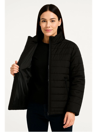 Bomber Mont Ceket – Su İtici Kumaş, Kapitone Astarlı, Fermuarlı, Kışlık - Siyah