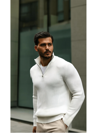 Erkek Balıkçı Zip Yaka Uzun Kollu Triko