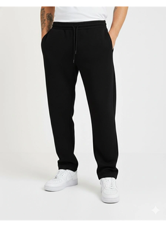 Erkek Üç Iplik Kışlık Pamuklu Ovarsize Bağcıklı Düz Paça Cepli Eşofman Altı Spor Rahat Model - Siyah