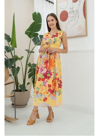 Sarı Çiçek Desenli Yazlık Elbise