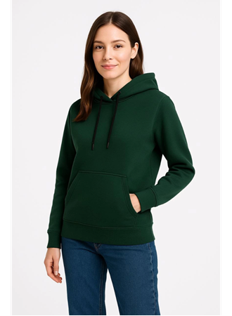 Üç İplik Kapüşonlu Kanguru Çepli SweatShirt Hoodie - Haki