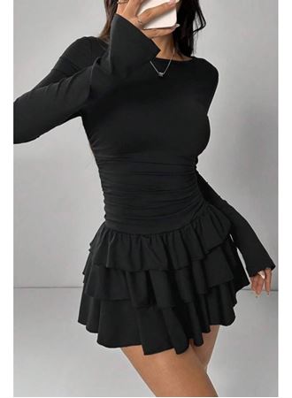 Eteği Kat Kat Volanlı Mini Elbise