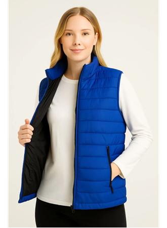 Şişme Fermuarlı Yelek Su Itici Kapitone Astarlı Kumaş Cepli Hafif Kışlık Spor Rahat Kalıp - Saks Mavisi