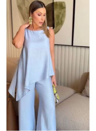 Asimetrik Bluz - Pantolon İkili Takım