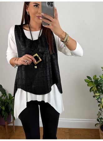 Kadın Siyah Deri Yelekli Kolye Dahil üçlü Takım