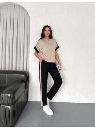 Kadın Modal Dokulu Kumaş Yanı şeritli Takım