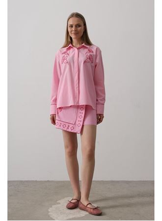 Nakış Detaylı Etekli Takım - Pembe