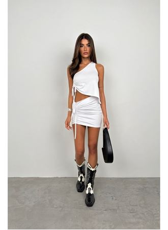 Asansörlü Tek Omuz Asimetrik Bluz