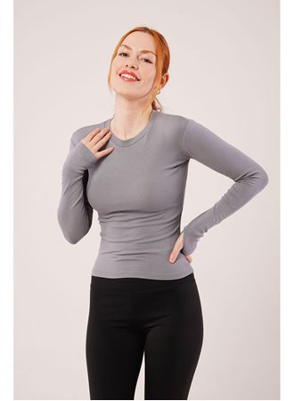 Uzun Kollu Basic Gri Bluz