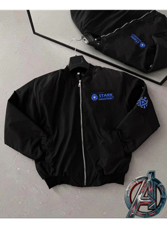 Tam Kalıp Uzun Kol Baskılı Bomber Ceket - Siyah