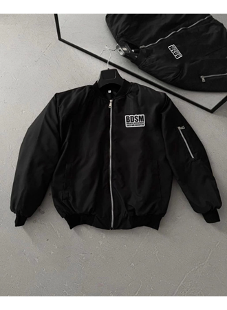 İçi Kapitone Astarlı Tam Kalıp Baskılı Bomber Ceket - Siyah