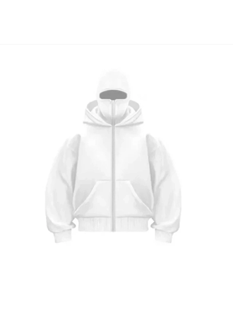 Samuray Ninja Çift Kapşonlu ZIP Fermuarlı Kanguru Çepli Tam Fermuarlı Hoodie Swetshirt - Beyaz