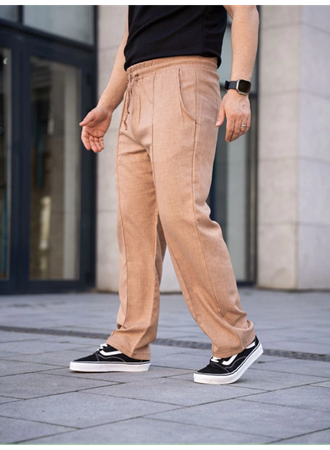 Erkek Keten Cepli Çıma Dikişli Jogger Buggy Pantalon Rahat Kalıp - Kahverengi