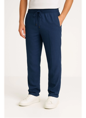 Erkek Keten Pantolon – Cepli, Beli Lastikli Ve Bağcıklı, Nefes Alan Rahat Kalıp, Yazlık Ve Baharlık Günlük Giyim, Şık - Konforlu Boru Paça Model - Lacivert