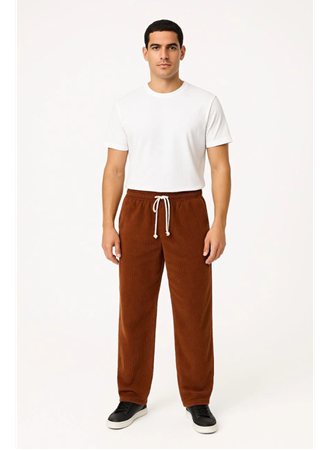 Erkek Fitilli Kadife Cepli Buggy Pantolon Oversize Rahat Kalıp - Kahverengi