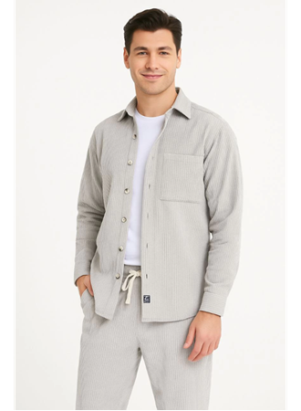 Erkek Kadife Oversize Takım – Gömlek Ve Pantolon İkili Set Füme Corduroy Şıklığı, Rahat Ve Zarif Duruş Yumuşak Dokulu Kadife Kumaş, Düğmeli Gömlek Üst Ve Lastikli Pantolon Alt Parça Ile Gün Boyu Konfor- Gri