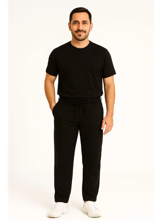 Erkek Diagonel Mikro Dokulu Cepli Pantolon - Siyah