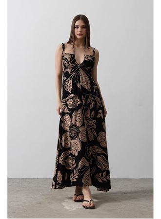 ASKILI VİSCON ELBİSE - Siyah