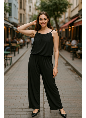 Kadın Rahat Kesim Askılı Bol Paça Sandy Kumaş Fırsat Ürün Tulum-Elbise