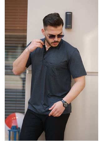 Erkek Yakalı Mini Jakarlı Kısa Kollu T-shirt