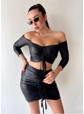 Kadın Büzgülü Deri Etek Takım Fırsat Ürün