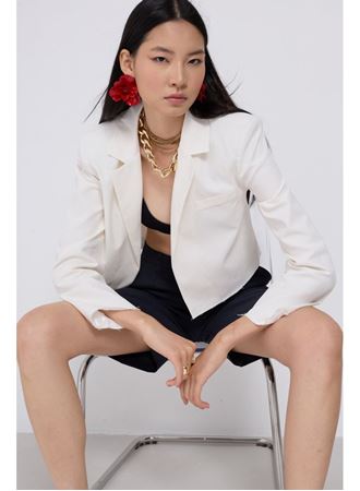 Crop Keten Blazer Ceket