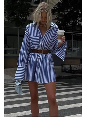 Kadın Gömlek -elbise çizgili Desen