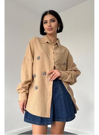 Bej Taş İşlemeli Gömlek