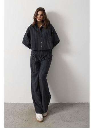 Çizgili Gömlek Pantolon Takım - Lacivert