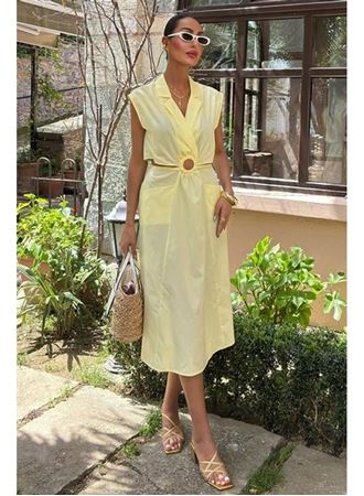 Göbeği Halka Detaylı Midi Boy Elbise 2896