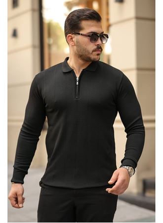 Erkek Pirinç Desenli Uzun Kollu Yakalı Triko