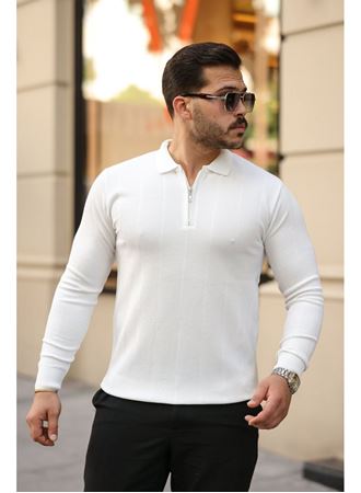 Erkek Pirinç Desenli Uzun Kollu Yakalı Triko