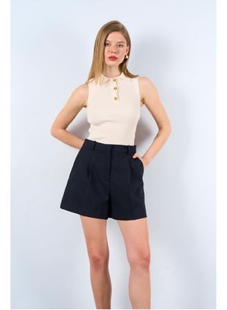 Patlı Düğmeli Triko Atlet - Beyaz Kayısı