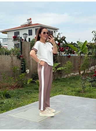 Kadın Modal Dokulu Kumaş Yanı şeritli Takım