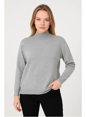 Yarım Boğaz Triko Kazak Yumuşak Dokulu Pamuklu Ince Dokuma, Uzun Kollu Rahat Regular Kalıp - Gri