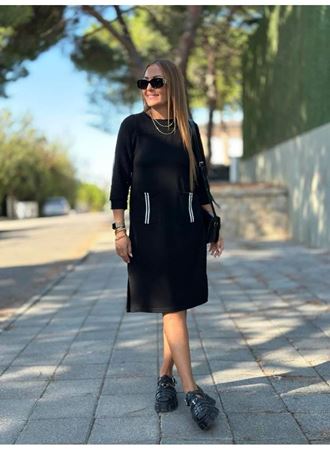 Kadın Viskon Pamuklu Kumaş Kol File , şerit Ve Cep Detaylı Elbise