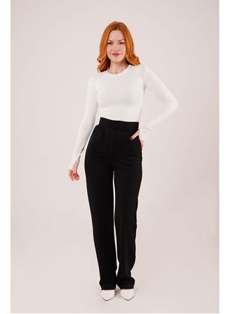 Cırt Kapama Detaylı Siyah Pantolon